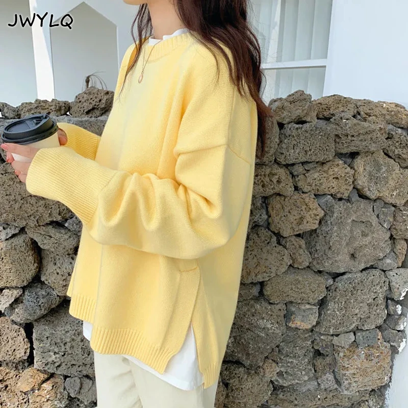 Solid Color Basic Preppy Style O-neck Side Split Pullover Sweater Women Korean Candy Colors Long Sleeve Student Knitted Sweater
Solid Color Basic Preppy Style O-neck Side Split Pullover Sweater Women Korean Candy Colors Long Sleeve Student Knitted Sweater