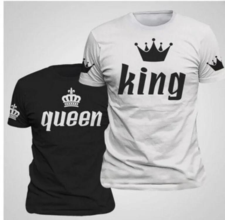 Женская футболка для влюбленных Летние футболки King Queen Одежда пар Повседневное