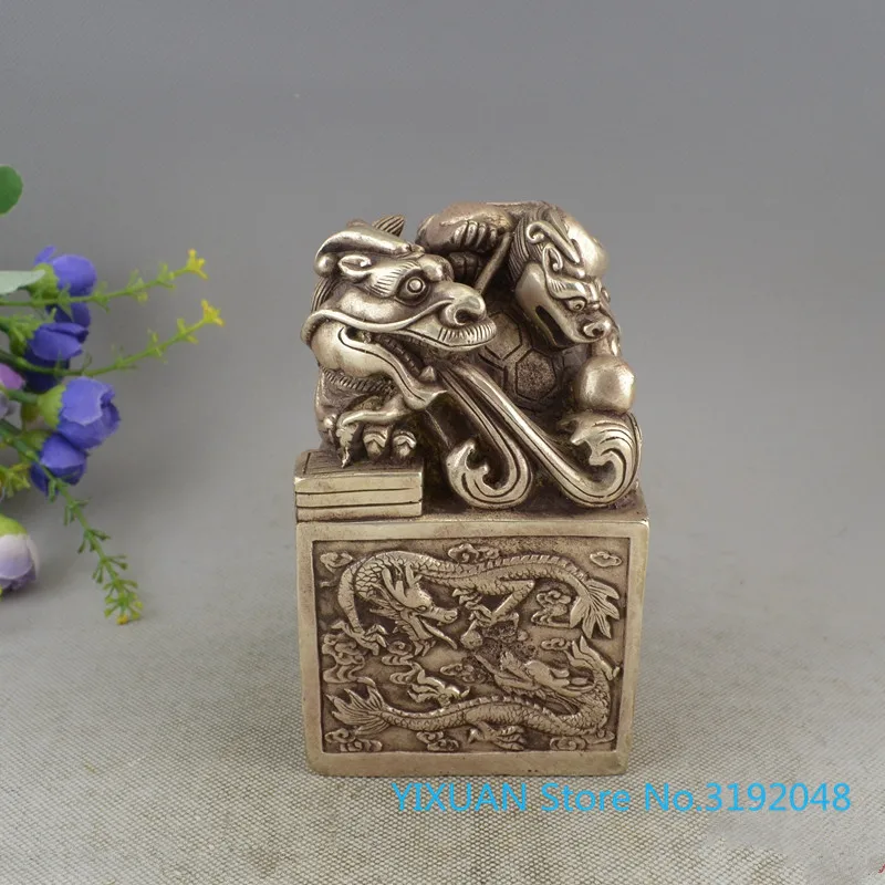 

Dragon Kirin seal, antique, Bronze Ware collection, white copper handicraft, film and television props decoration