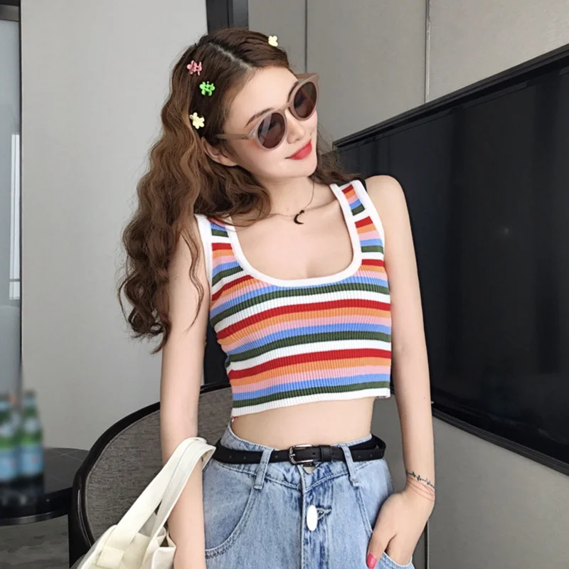 Sexy KnittingCamisole exy Crop Top Rainbow Striped Short Camisole Femme Camis Spaghetti Tank Tops Clothes
Sexy KnittingCamisole exy Crop Top Rainbow Striped Short Camisole Femme Camis Spaghetti Tank Tops Clothes