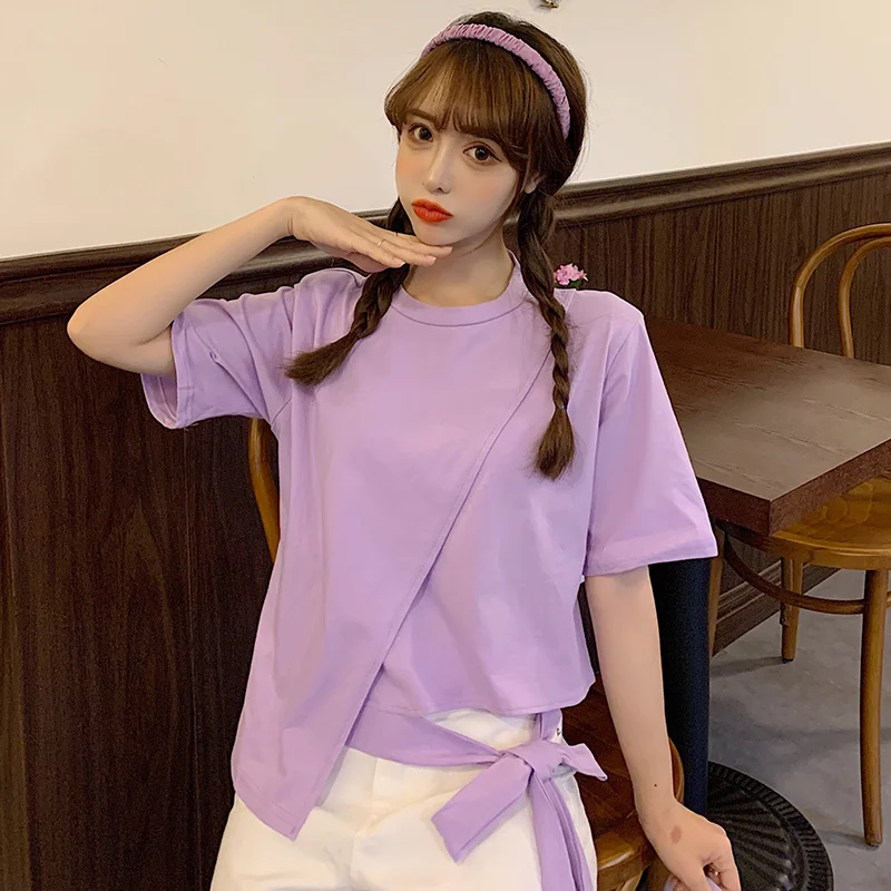 Hong Kong Style Short Sleeve T-shirt Women's Fashion Knotted Design Sense Irregular Midriff High Waist Top Summer fafa_ootd
Hong Kong Style Short Sleeve T-shirt Women's Fashion Knotted Design Sense Irregular Midriff High Waist Top Summer fafa_ootd