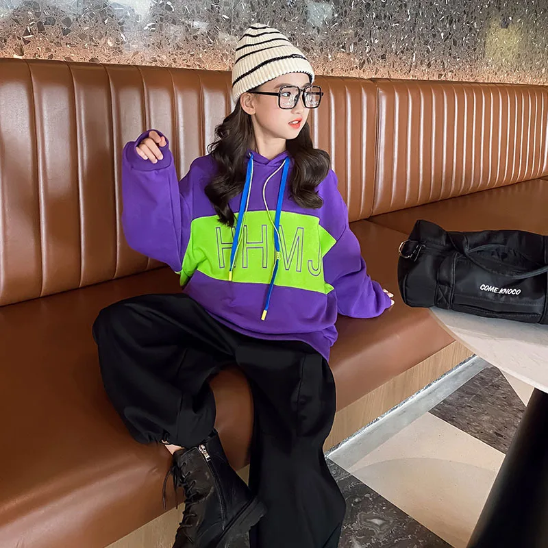 2021 Autumn Girls Fashion Purple Hoodies 8 10 12 14 years Fashion Patchwork Teen Girls Tops
2021 Autumn Girls Fashion Purple Hoodies 8 10 12 14 years Fashion Patchwork Teen Girls Tops