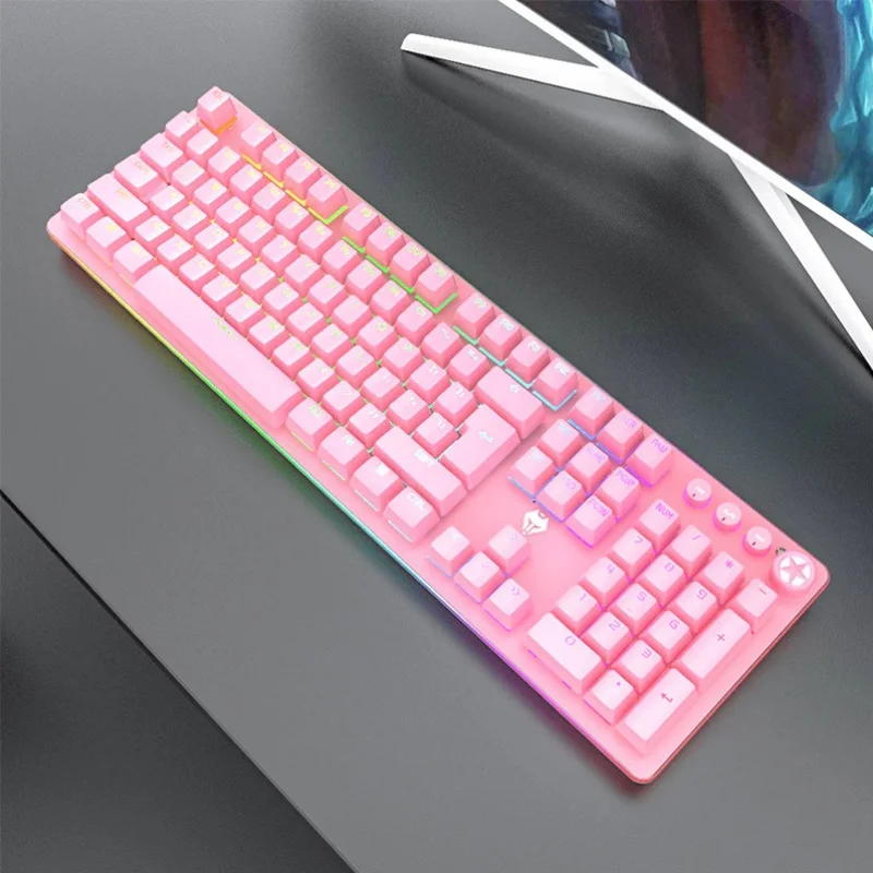 Pink Mechanical Gaming Keyboard For PC/Laptop USB Wired Gamer Keyboard With RGB Backlight/Side Light Blue Swicth Keyboard
Pink Mechanical Gaming Keyboard For PC/Laptop USB Wired Gamer Keyboard With RGB Backlight/Side Light Blue Swicth Keyboard