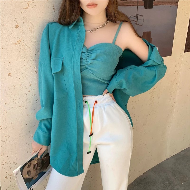Korean Chic Spring Two Pieces Set Fashion Design Elegant Casual Long Sleeve Loose Shirts + Vest Crop Top Ladies Vintage Blouse
Korean Chic Spring Two Pieces Set Fashion Design Elegant Casual Long Sleeve Loose Shirts + Vest Crop Top Ladies Vintage Blouse