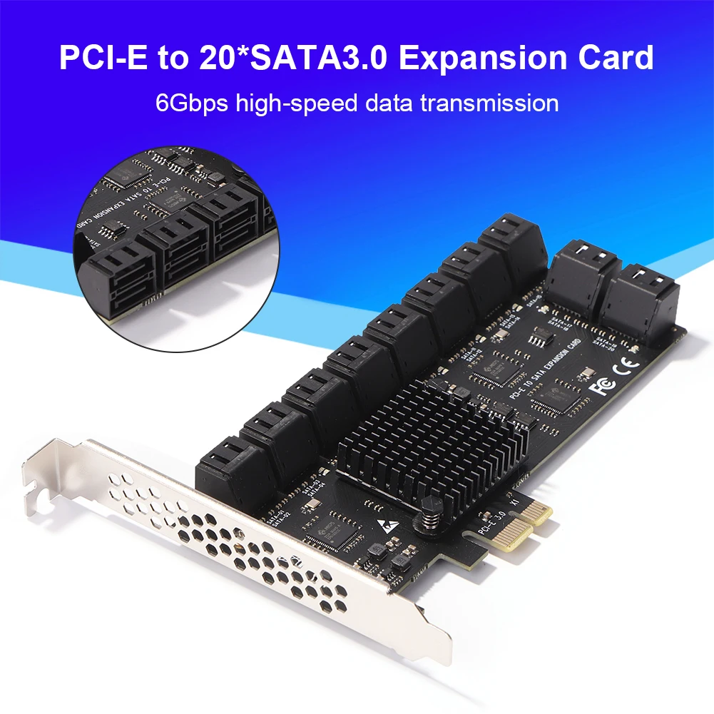 

20-портовая плата расширения PCIE, стандартный переходник PCIe SATA3.0 6 Гбит/с для настольных рабочих станций, компоненты компьютера, дополнительны...