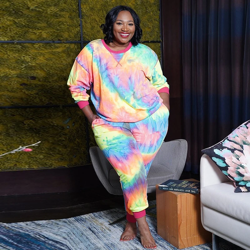 2 piece set of women's plus size round neck tie-dye printing long-sleeved top suit knitted sports pants casual wear sportswear
2 piece set of women's plus size round neck tie-dye printing long-sleeved top suit knitted sports pants casual wear sportswear
