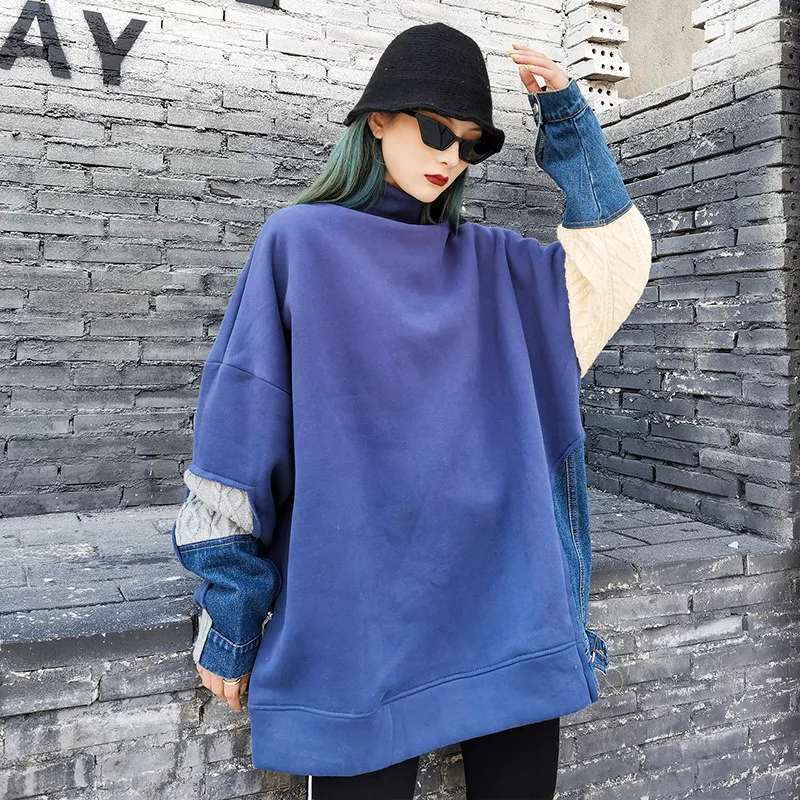 Autumn Winter Fashion Gray Women Sweater Denim Stitching 2021 New Trend Thick High Neck Pullover Sweatshirts LL88
Autumn Winter Fashion Gray Women Sweater Denim Stitching 2021 New Trend Thick High Neck Pullover Sweatshirts LL88