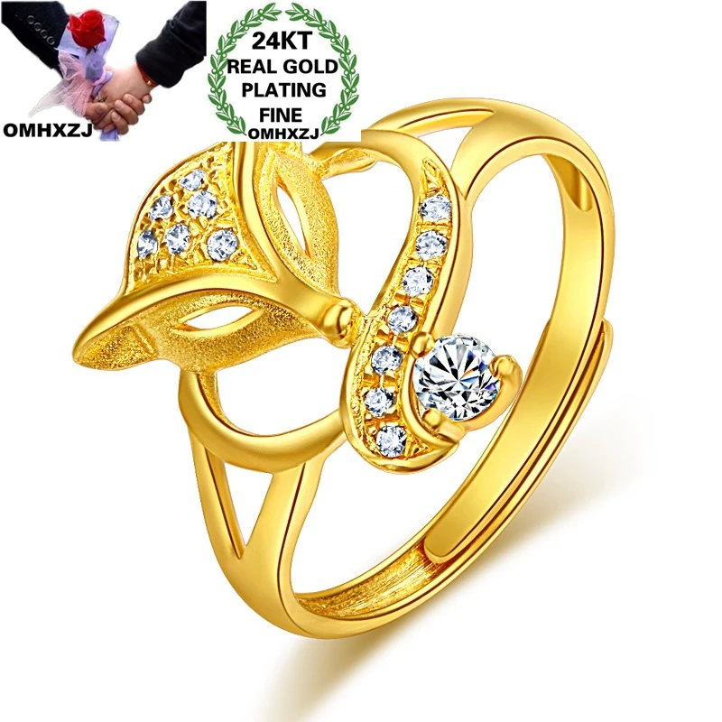 

OMHXZJ ювелирные изделия оптом RR1128 Европейская мода горячая красивая женщина девушка вечерние день рождения свадебный подарок лиса AAA циркон 24KT Золотое кольцо
