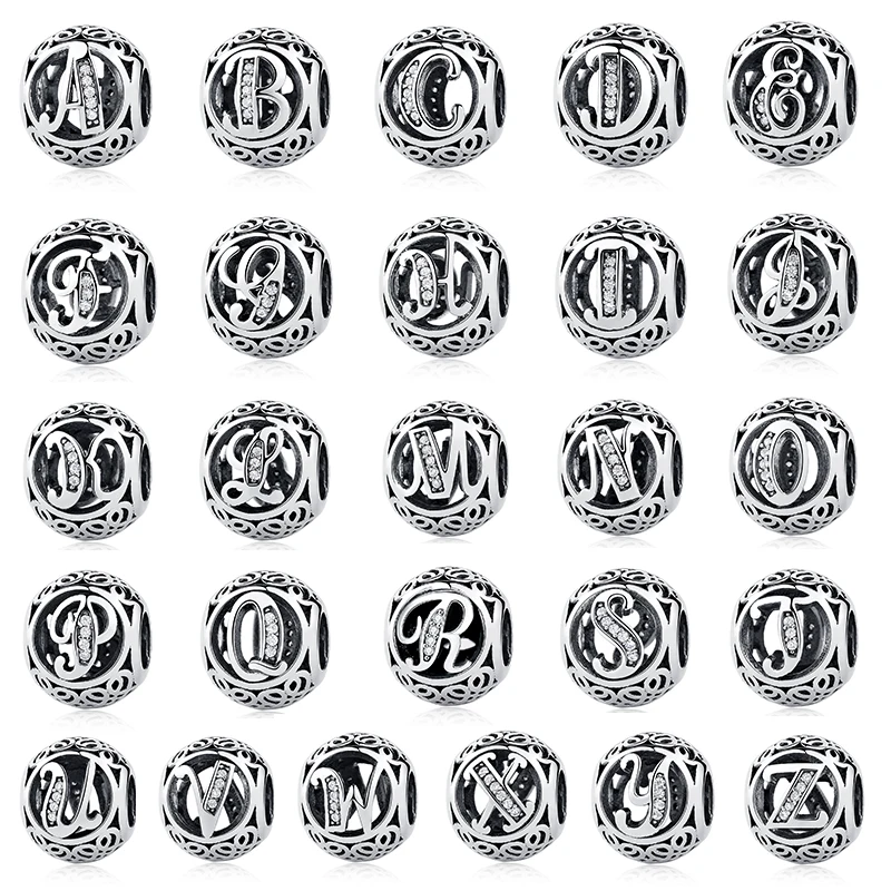 

Шармы-бусины из серебра 925 пробы с буквами алфавита