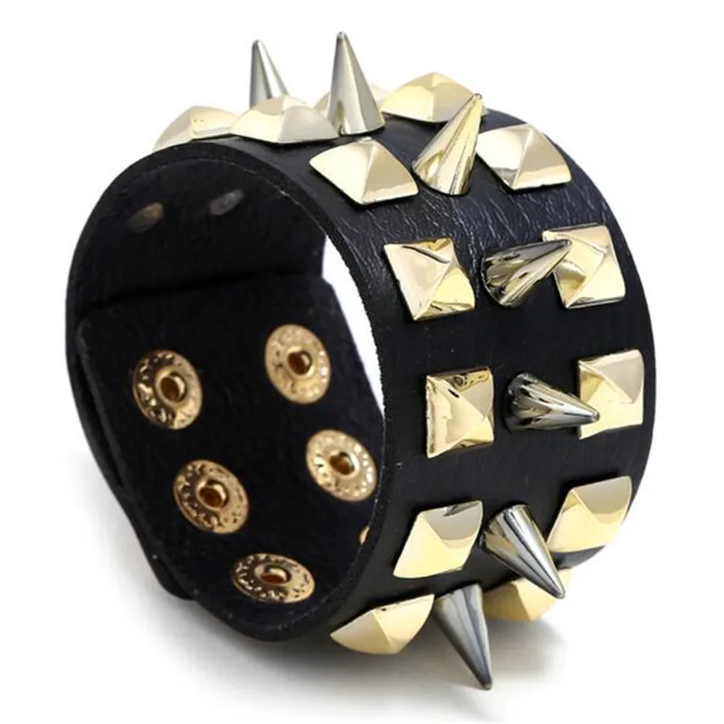 Men's Imitation Leather Bracelet Steampunk Three-row Pointed Rivet Cool Bracelet Jewelry Drop Shipping
Men's Imitation Leather Bracelet Steampunk Three-row Pointed Rivet Cool Bracelet Jewelry Drop Shipping