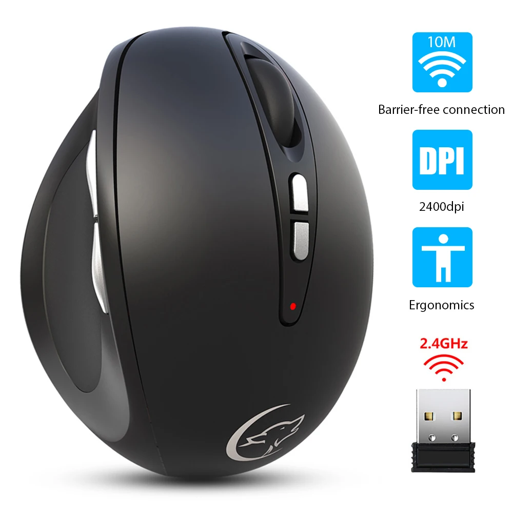 

YWYT Wireless Mouse G836 Vertical 2.4GHz 2400DPI with 7 Buttons Laptop Ergonomic Gaming Mouse for Office Games