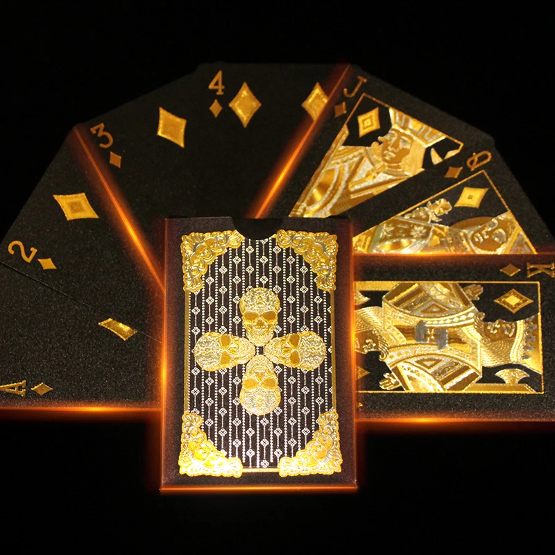 

Skull 24k Gold Playing Card Poker Gold Foil Baccarat Texas Pokers Cards Entertainment Wear-resistant Table Game Magic Tricks