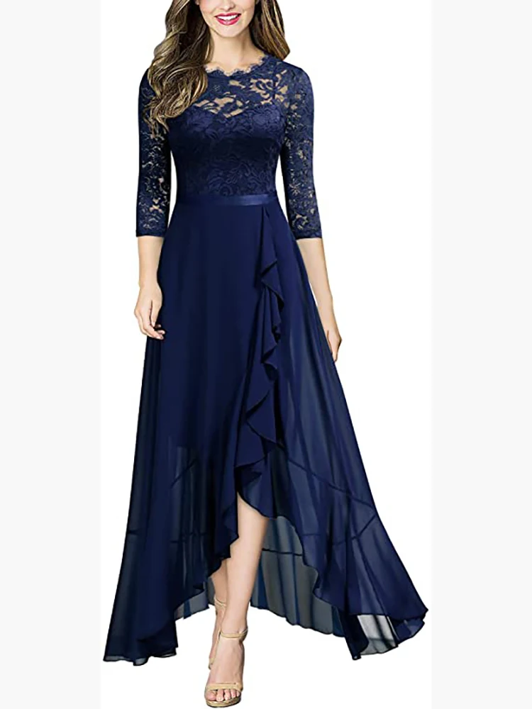 New Women Long Chiffon Mother of the Bride Dress Scoop Neck Lace Appliques Bodice Wedding Guest Dresses Ruffles Hi Lo Prom Gown 
New Women Long Chiffon Mother of the Bride Dress Scoop Neck Lace Appliques Bodice Wedding Guest Dresses Ruffles Hi Lo Prom Gown