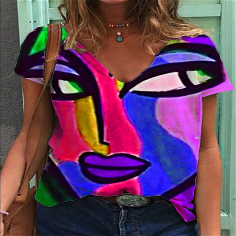 Women's Summer Tshirt Casual V Neck Oversize Print Shirt Tops Y2K Short Sleeve Clothes S-5XL Loose Vintage Female Tee Streetwear
Women's Summer Tshirt Casual V Neck Oversize Print Shirt Tops Y2K Short Sleeve Clothes S-5XL Loose Vintage Female Tee Streetwear