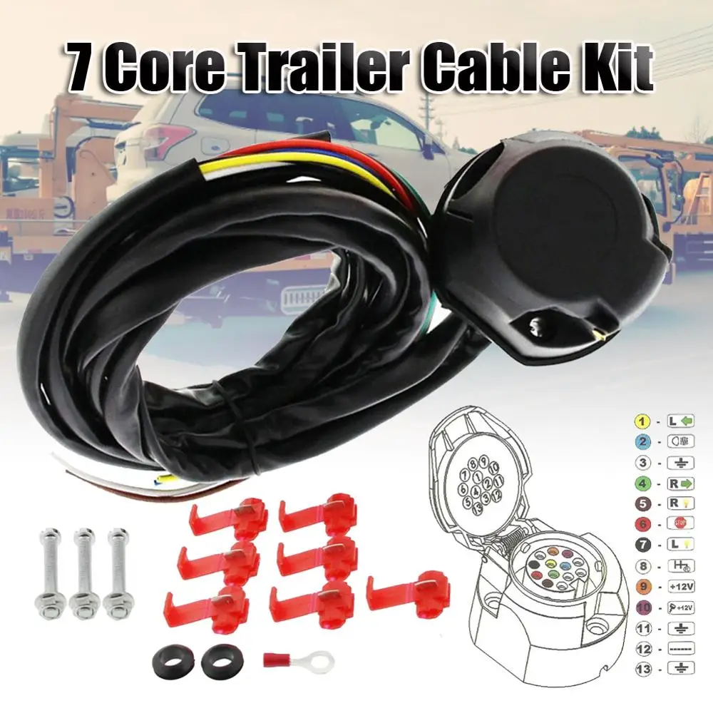 

7 Core 2M Trailer Cable Kit Trailer Socket Set 13 Pin Electrical Kit E-Kit Harness Traction Hook Car Accessories Trailer kit