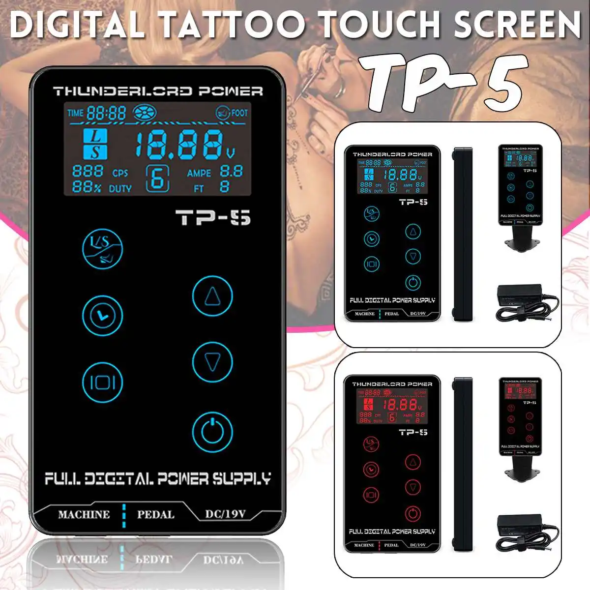 LCD Digital Display Tattoo Power Supply Touch Screen TP-5 Intelligent Digital LCD Makeup Dual Tattoo Power Supplies Set
LCD Digital Display Tattoo Power Supply Touch Screen TP-5 Intelligent Digital LCD Makeup Dual Tattoo Power Supplies Set