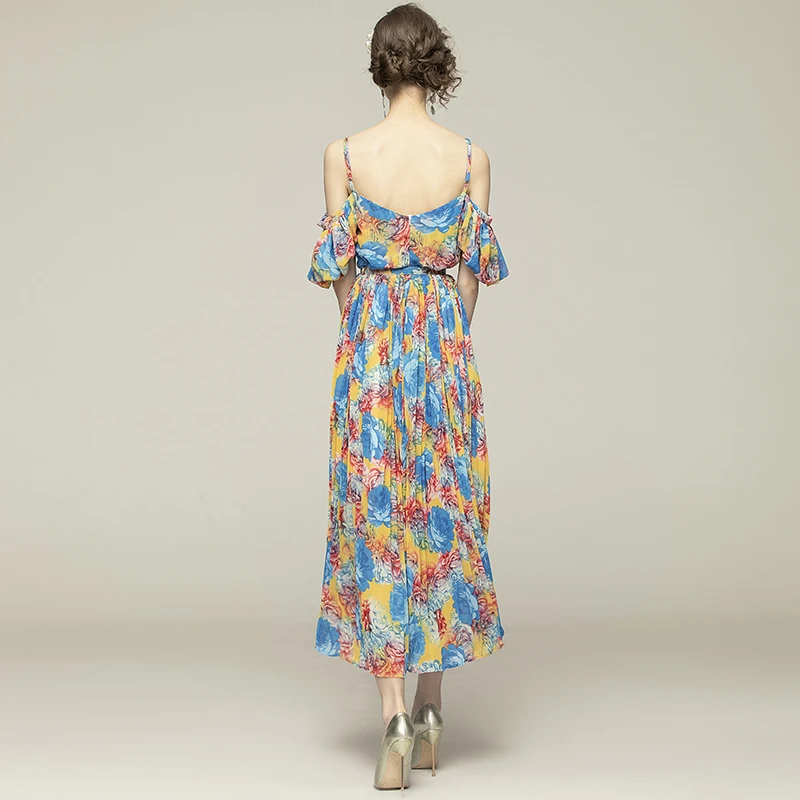 Woman Clothing Fashion 2021 Spring Summer Pleated Flared Sling Long Chiffon Printing Dress Vestidos Robe 
Woman Clothing Fashion 2021 Spring Summer Pleated Flared Sling Long Chiffon Printing Dress Vestidos Robe