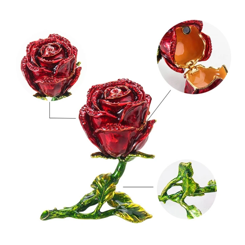 Creative Alloy Rose Flower Jewelry Storage Box Faux Diamond Rings Earrings Case Organizer Holder Decoration 
Creative Alloy Rose Flower Jewelry Storage Box Faux Diamond Rings Earrings Case Organizer Holder Decoration