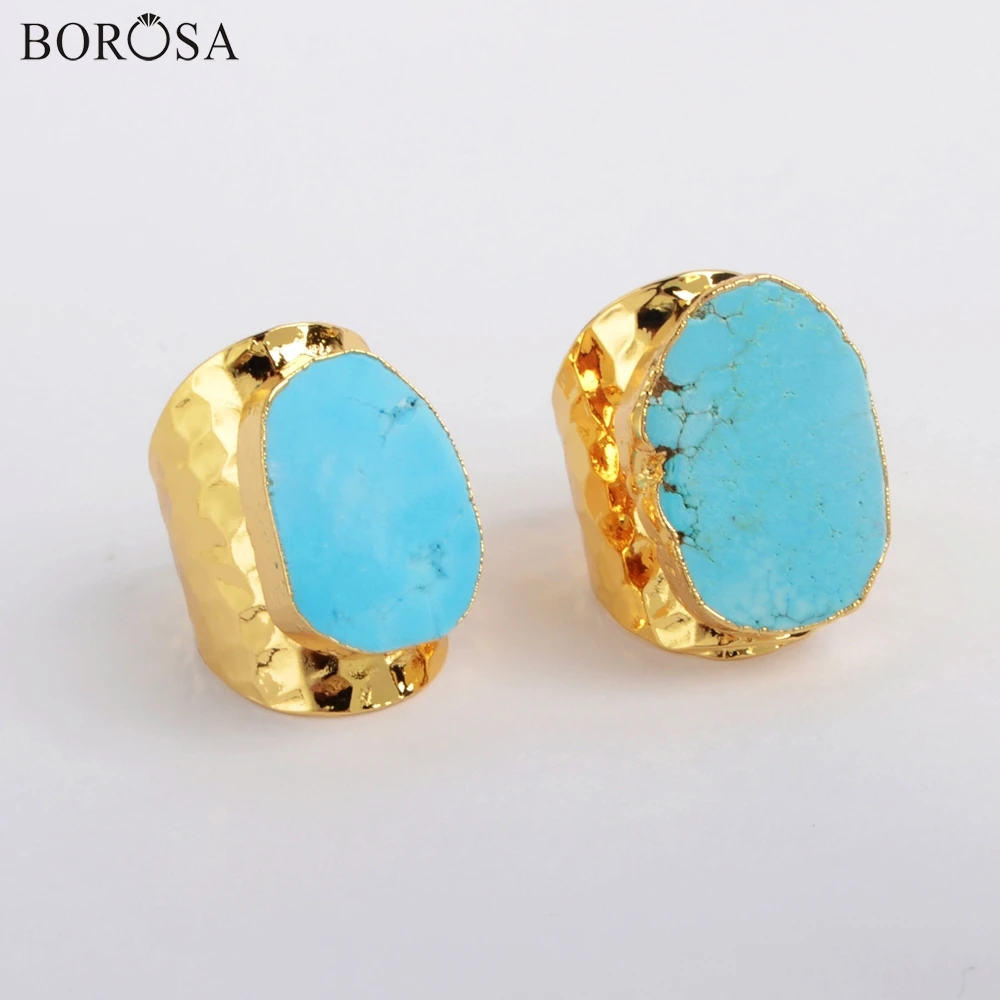 BOROSA Bohemian Blue Howlites Women Rings Gold Plated Freeform Turquoises Band Rings Natural Stones Boho Ring Jewelry G0208
BOROSA Bohemian Blue Howlites Women Rings Gold Plated Freeform Turquoises Band Rings Natural Stones Boho Ring Jewelry G0208