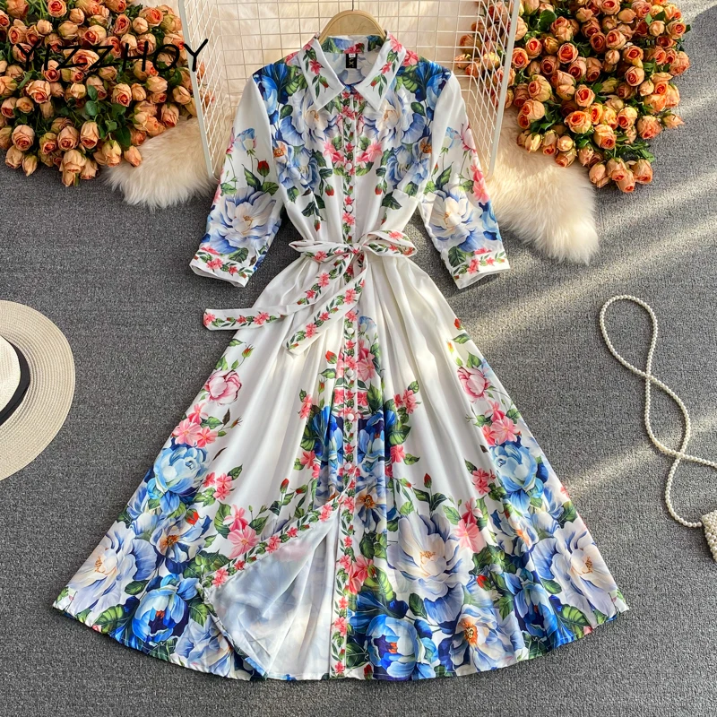 YIZZHOY New Summer A Line Polo Collar Single Breasted High Waist Dresses Women Elegant Slim Floral Print Lady Short Dress
YIZZHOY New Summer A Line Polo Collar Single Breasted High Waist Dresses Women Elegant Slim Floral Print Lady Short Dress