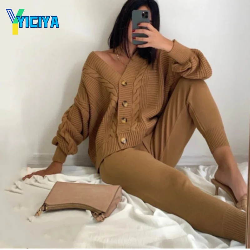 Женский вязаный костюм YICIYA из двух предметов, однобортный Кардиган + штаны, зимний свитер, спортивный костюм, женский короткий топ met y2k
Женский вязаный костюм YICIYA из двух предметов, однобортный Кардиган + штаны, зимний свитер, спортивный костюм, женский короткий топ met y2k