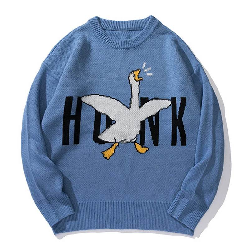Harajuku Knitted Sweater Men Cartoon Spoof Goose Print Pullover Japanese Casual Loose Sweaters Streetwear Unisex Winter Autumn
Harajuku Knitted Sweater Men Cartoon Spoof Goose Print Pullover Japanese Casual Loose Sweaters Streetwear Unisex Winter Autumn