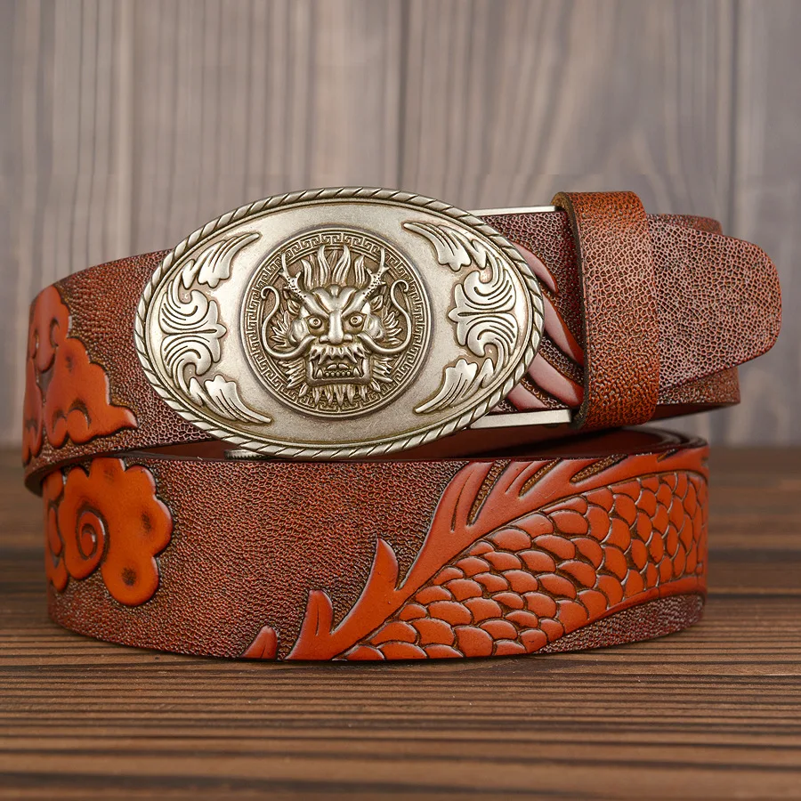 Western Denim Men's Belt Automatic Buckle Dragon, Leather Personality Dragon, Carved Men's Belt 
Western Denim Men's Belt Automatic Buckle Dragon, Leather Personality Dragon, Carved Men's Belt