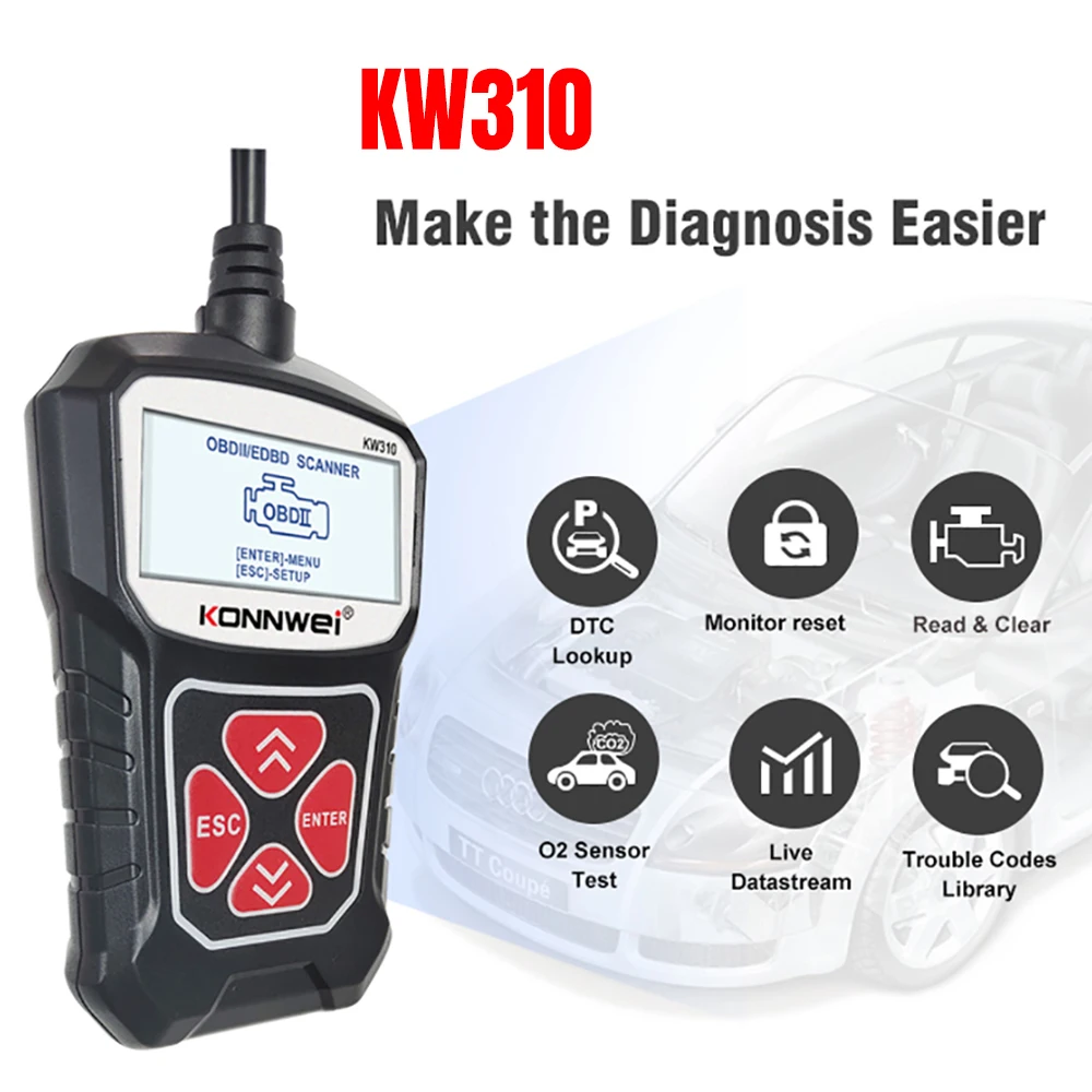 KONNWEI KW310 OBD2 Scanner for Auto OBD II Car Scanner Diagnostic Tool Automotive Scanner Car Tester Russian Language PK ELM327
KONNWEI KW310 OBD2 Scanner for Auto OBD II Car Scanner Diagnostic Tool Automotive Scanner Car Tester Russian Language PK ELM327