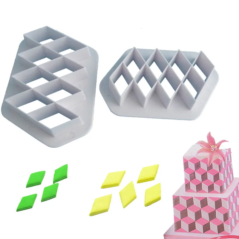 New 2Pcs Cake Tools Diamond Cookie Cutter Set Chocolates Biscuit Stamp Fondant Mould Kitchen Baking Sugarcraft Printing Tools 
New 2Pcs Cake Tools Diamond Cookie Cutter Set Chocolates Biscuit Stamp Fondant Mould Kitchen Baking Sugarcraft Printing Tools