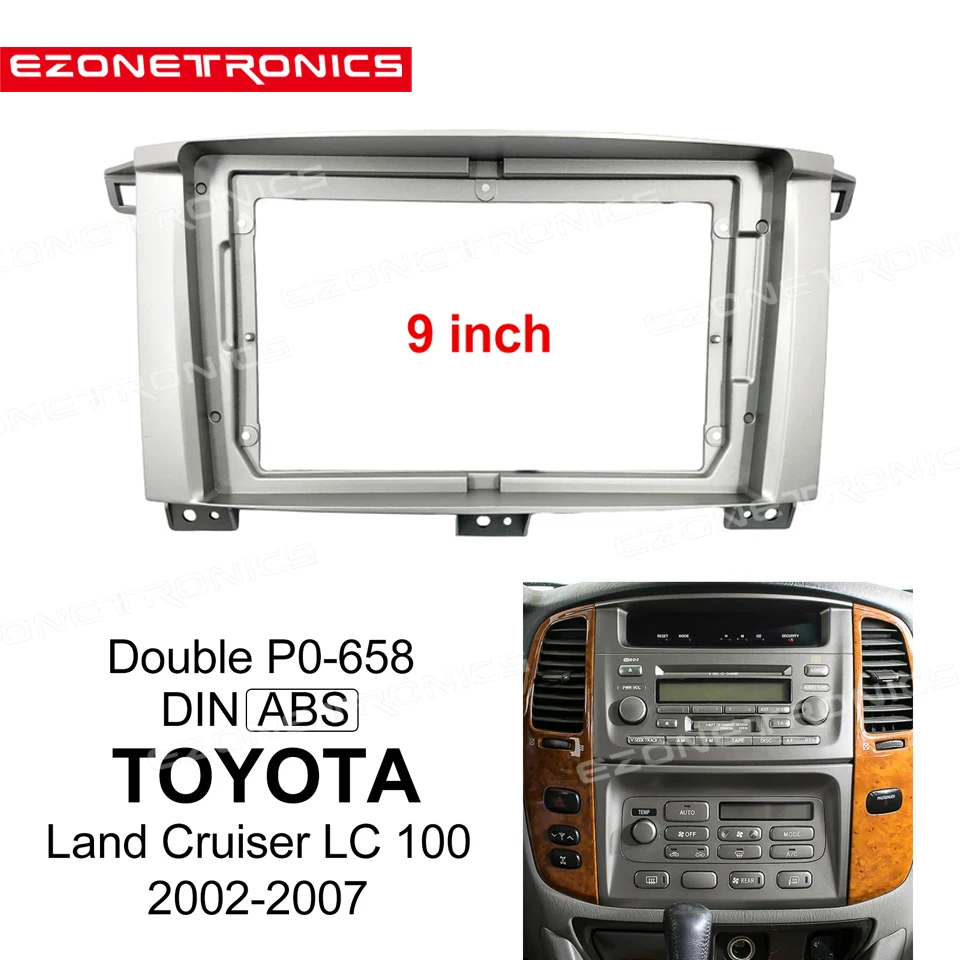 

2Din Car DVD Frame Audio Fitting Adaptor Dash Trim Kits Facia Panel 9"For Toyota LAND CRUISER LC100 2002-07 Double Radio Player