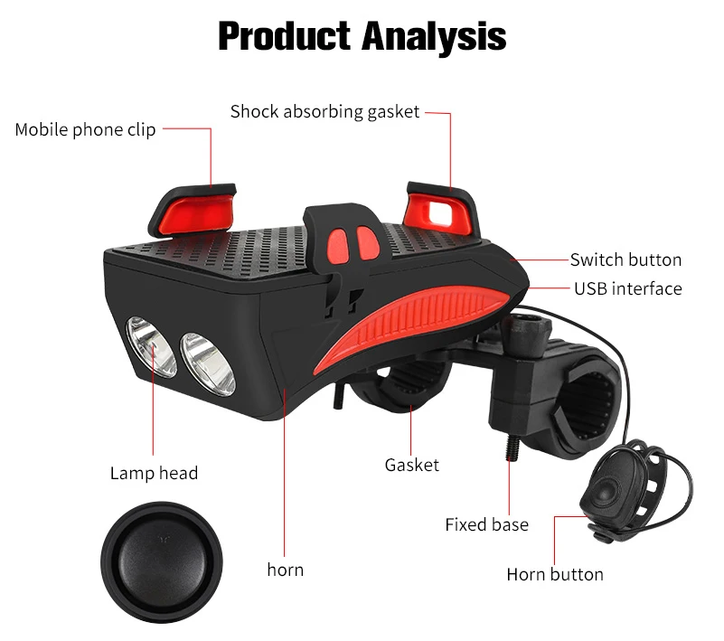 4 in 1 Bicycle Light Flashlight Bike Horn Alarm Bell Phone Holder Power Bank Bike Accessories Cycling Front Light
4 in 1 Bicycle Light Flashlight Bike Horn Alarm Bell Phone Holder Power Bank Bike Accessories Cycling Front Light