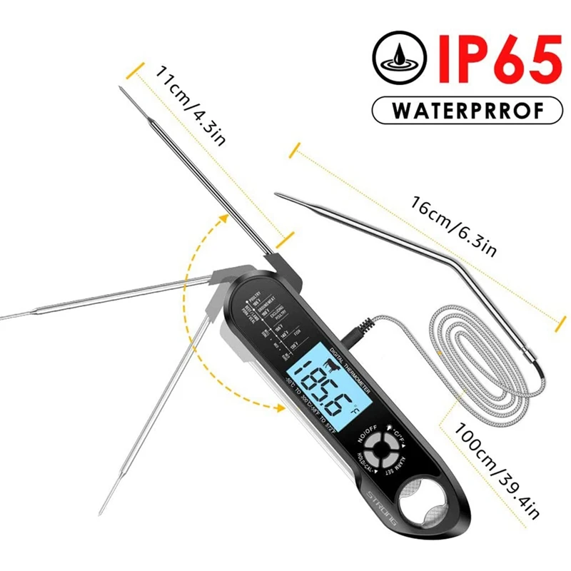 Meat Thermometer Dual Probe Instant Read Food Meat Thermometers for Cooking with Alarm Function and Backlight
Meat Thermometer Dual Probe Instant Read Food Meat Thermometers for Cooking with Alarm Function and Backlight