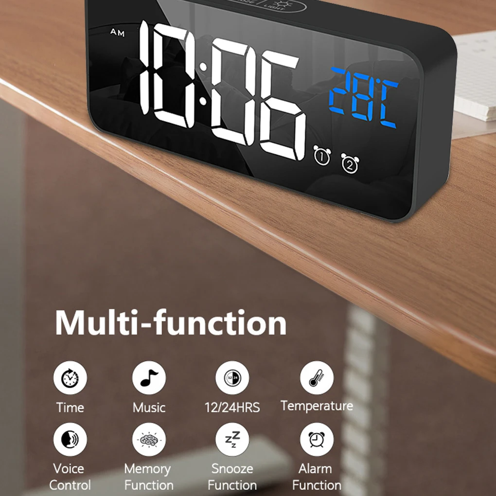 Home Bedroom Living Room Rechargeable Bedside Music Clock LED Mirror Alarm Clock Sound Activated Clock
Home Bedroom Living Room Rechargeable Bedside Music Clock LED Mirror Alarm Clock Sound Activated Clock