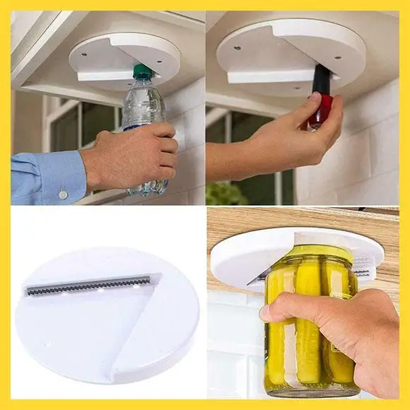 Jar Opener Multi-function Cap Opener Under Cabinet Professional Lid Cans Quick Opener Fit Any Sizes Simple Useful Kitchen Gadget
Jar Opener Multi-function Cap Opener Under Cabinet Professional Lid Cans Quick Opener Fit Any Sizes Simple Useful Kitchen Gadget