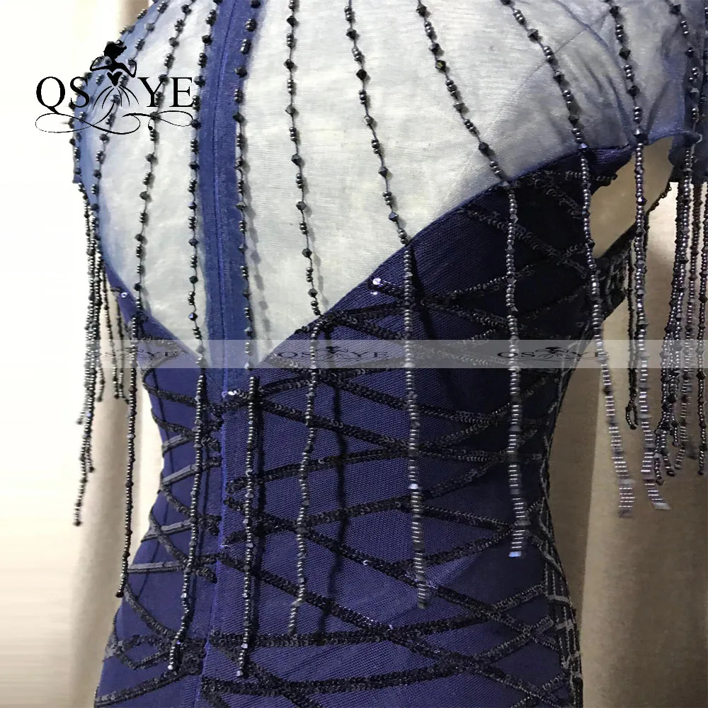 Navy Evening Dresses Mermaid Crystals Bead High Neck Prom Gown Fish Tail Elegant Formal Dress Illusion Shoulder Sequin Dress
Navy Evening Dresses Mermaid Crystals Bead High Neck Prom Gown Fish Tail Elegant Formal Dress Illusion Shoulder Sequin Dress