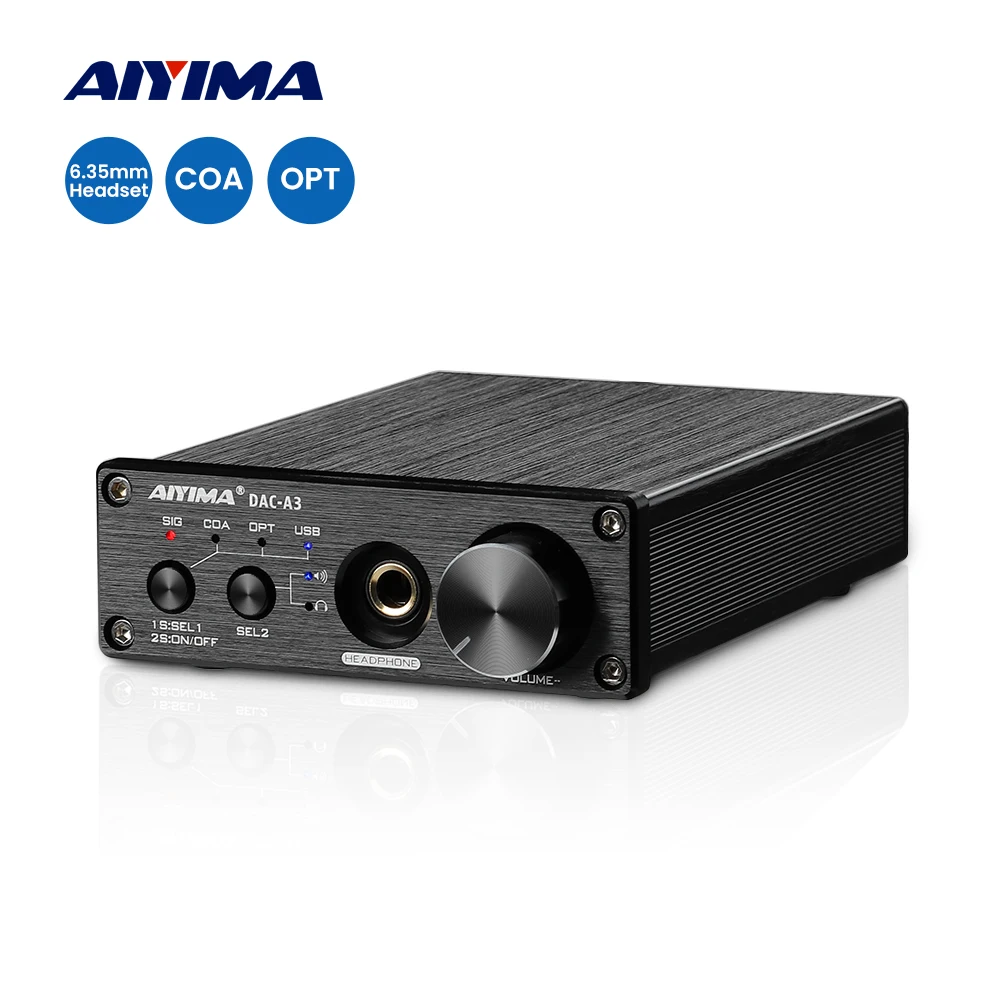 AIYIMA аудио DAC A3 Mini USB декодер Coverter Dual ES9038Q2M TPA6120D2 усилитель для наушников 24 бит 192 кГц