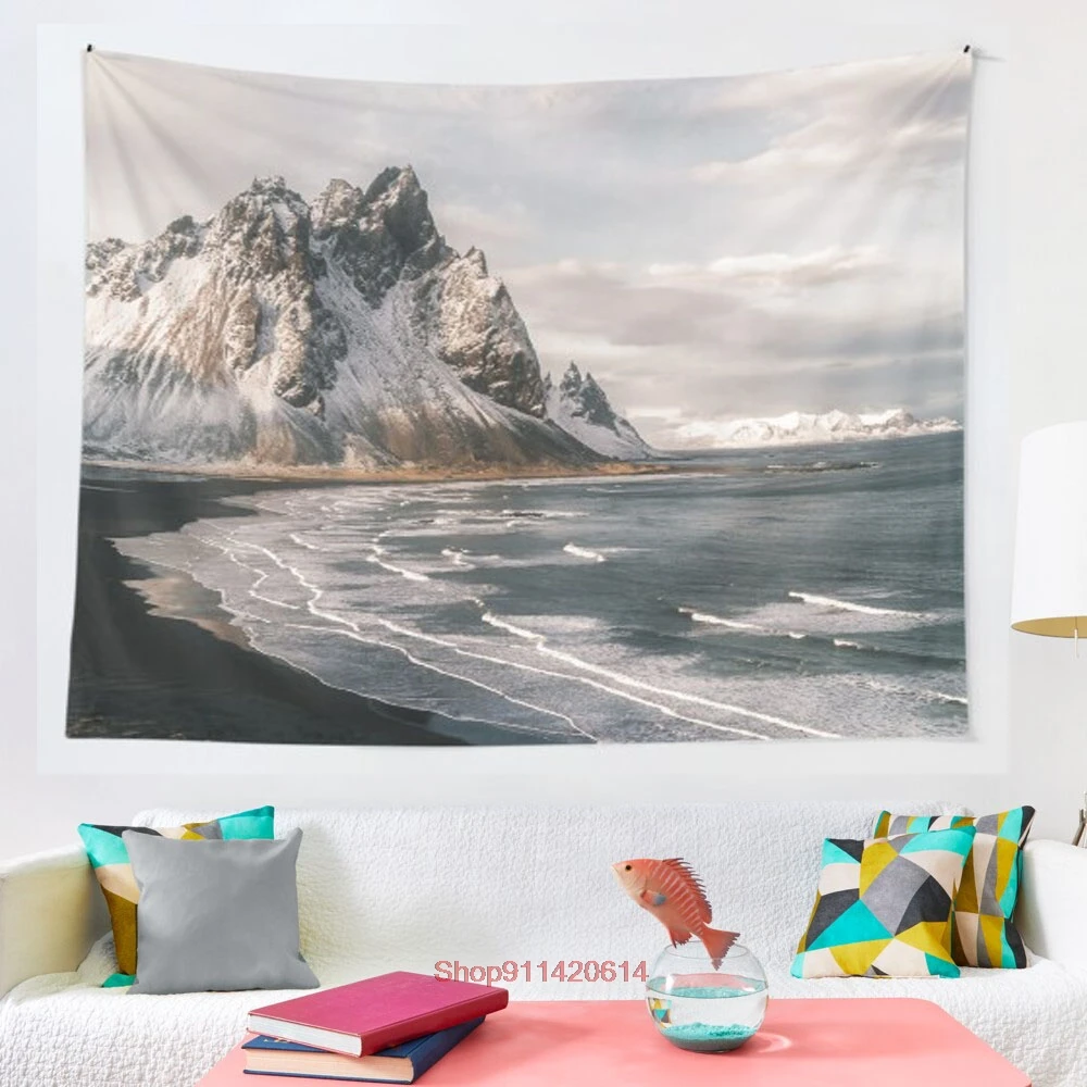 

Stokksnes Icelandic Mountain Beach Sunset Landscape Photography tapestry Wall Hanging Astrology Divination Bedspread