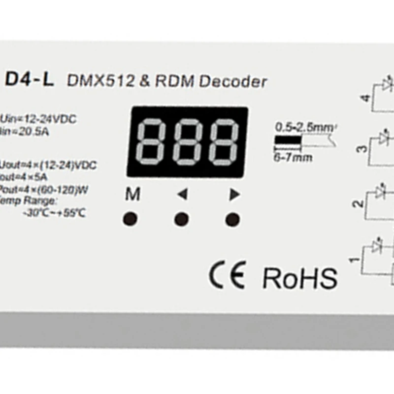 4CH 5A/CH Constant Voltage DMX512 & RDM Decoder RGBW Controller 4 Channel Dimming Controller 12-24V Output PWM
4CH 5A/CH Constant Voltage DMX512 & RDM Decoder RGBW Controller 4 Channel Dimming Controller 12-24V Output PWM
