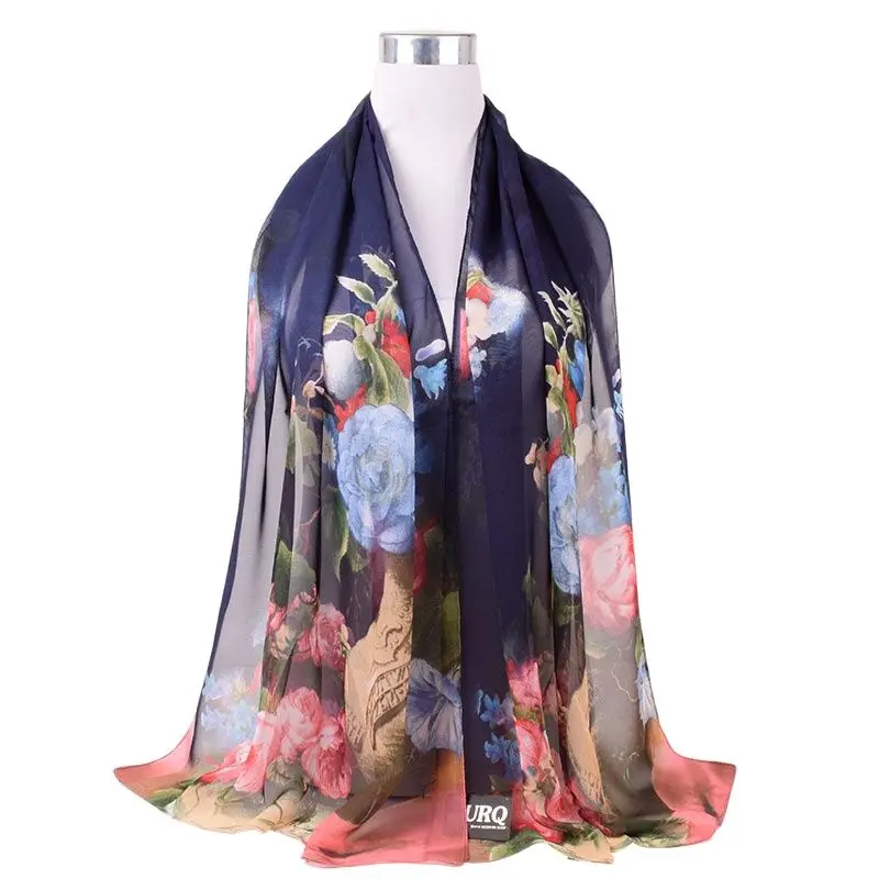 

Шифоновый шарф для женщин, дизайнерский шарф из полиэстера и шелка с цветочным принтом, летняя женская шаль, фуляр P5A16564