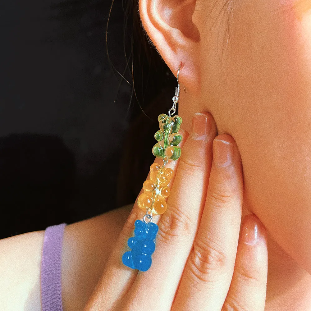 2 Pcs Sweet Rainbow Color Resin Bear Long Drop Earrings For Women Cute Gummy Bear Dangle Earrings Christmas Gift Party Jewelry
2 Pcs Sweet Rainbow Color Resin Bear Long Drop Earrings For Women Cute Gummy Bear Dangle Earrings Christmas Gift Party Jewelry