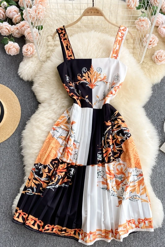 Women's Elegant Streetwear Strap Long Dress Summer 2021 Sleeveless Vintage Printed Pleated A Line Dress Ladies Party Vestidos
Women's Elegant Streetwear Strap Long Dress Summer 2021 Sleeveless Vintage Printed Pleated A Line Dress Ladies Party Vestidos