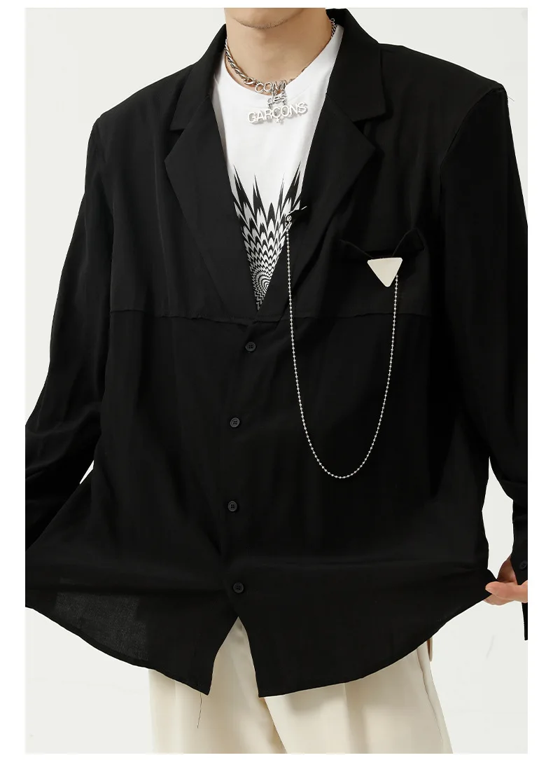 2021 Autumn New Korean Fashion Loose Casual Chain Design Suit Collar Shirts Men Long Sleeve Streetwear Shirt Male Blouse Tops
2021 Autumn New Korean Fashion Loose Casual Chain Design Suit Collar Shirts Men Long Sleeve Streetwear Shirt Male Blouse Tops