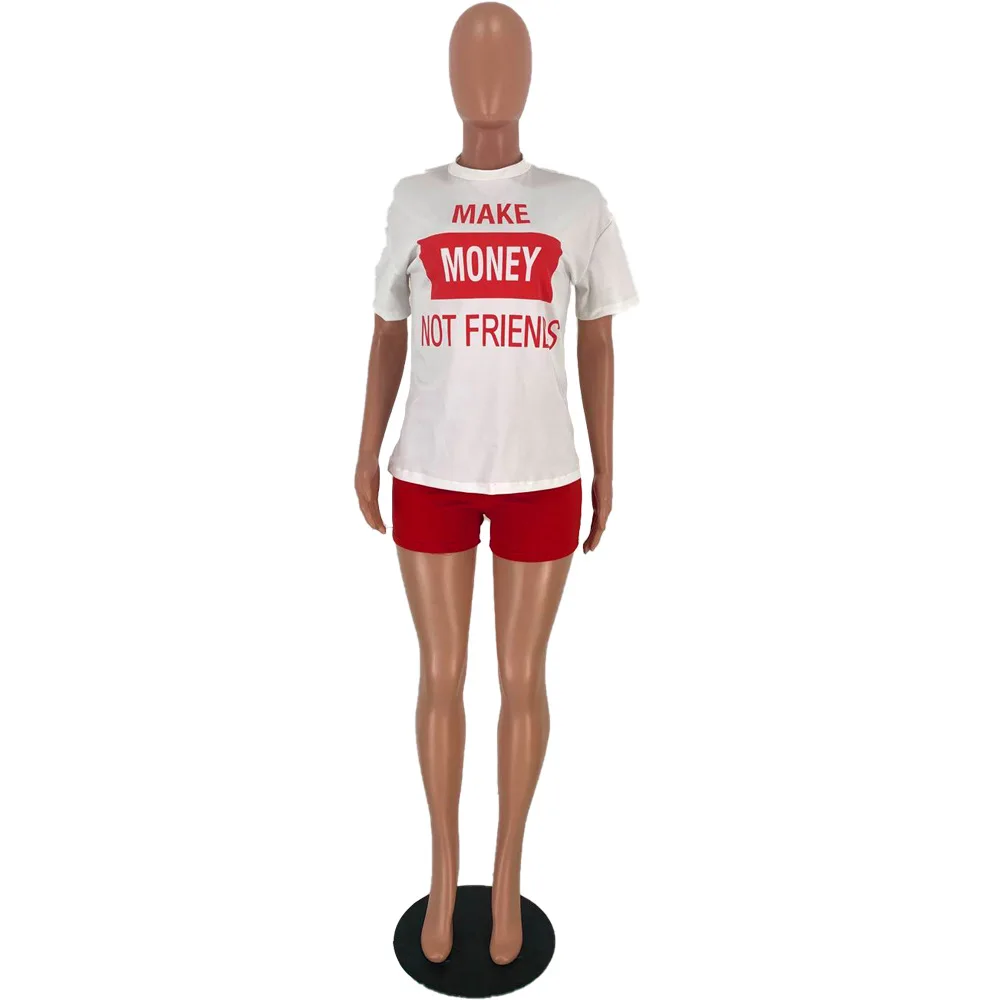 Женские короткие комплекты модный спортивный костюм футболка с буквенным