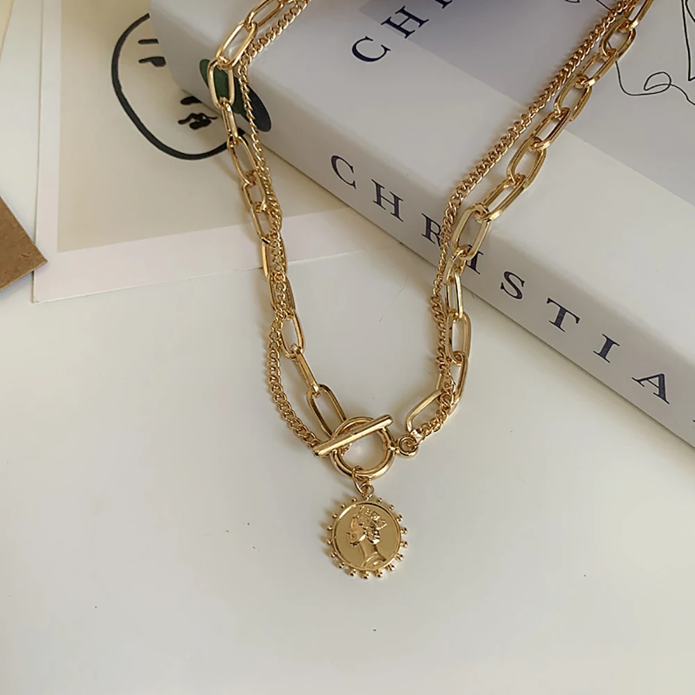 2021 New Retro Beauty Head Multi-Chain Collar Necklace Women'S Coin Pendant Golden Necklace Fashion Jewelry
2021 New Retro Beauty Head Multi-Chain Collar Necklace Women'S Coin Pendant Golden Necklace Fashion Jewelry