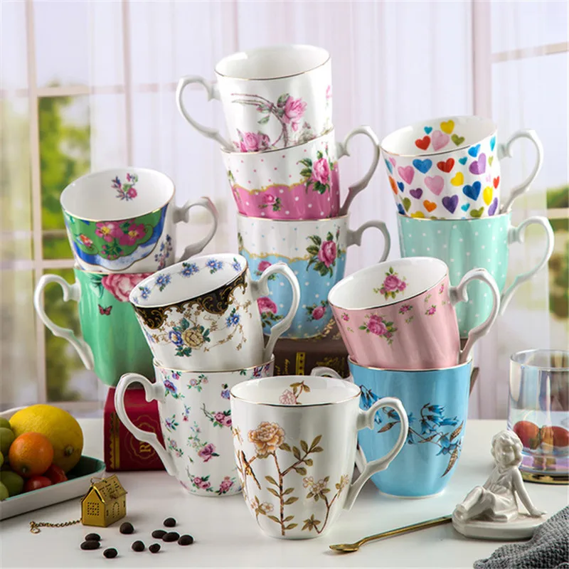 

450ml Bone China Flower Coffee Mug Tea Cup Suitable for Making Tea Cold Drinks Hot Drinks Coffee Home And Office Gift For Women