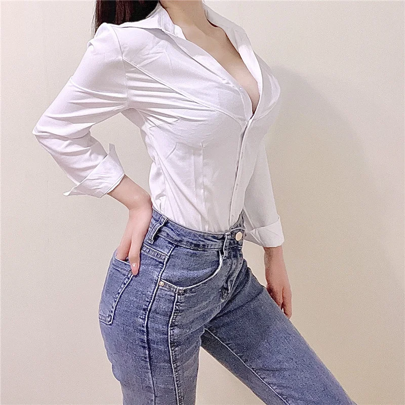 WOMENGAGA Plus Size Summer Long Sleeve White Slim Shirt V Neck Big Bust Sexy Korean Women Tops Blouse Uniform Girl Female 7UXA
WOMENGAGA Plus Size Summer Long Sleeve White Slim Shirt V Neck Big Bust Sexy Korean Women Tops Blouse Uniform Girl Female 7UXA
