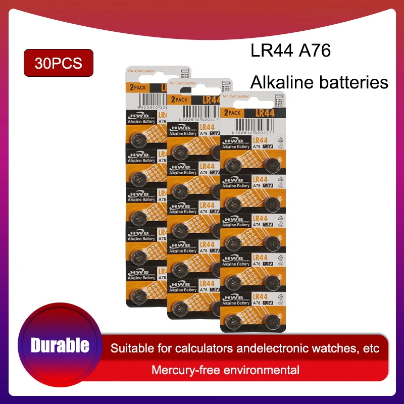 30pcs 1.5V for Eaxell Button Cell Battery lr44 Lithium Coin Batteries A76 AG13 G13A LR44 LR1154 357A SR44 100% Original
30pcs 1.5V for Eaxell Button Cell Battery lr44 Lithium Coin Batteries A76 AG13 G13A LR44 LR1154 357A SR44 100% Original