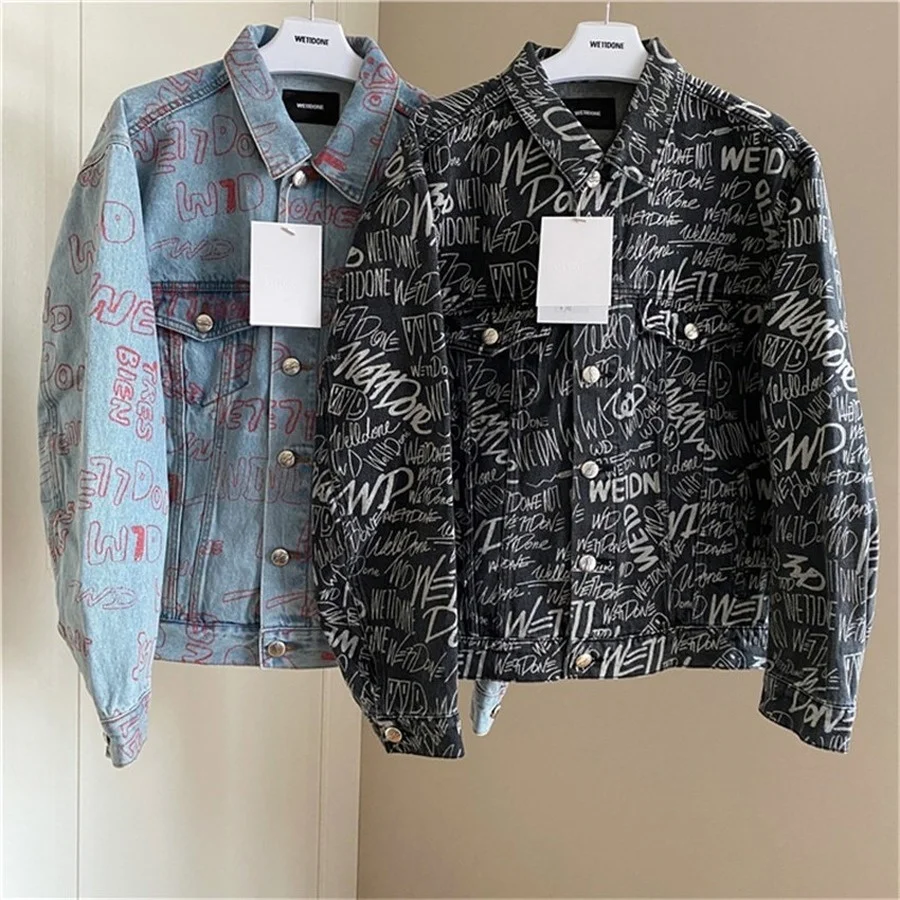 Best Quality WE11DONE Skinny Slim Denim Jacket Men Women Full Print Graffiti Letter Welldone Men's Jean Jackets
Best Quality WE11DONE Skinny Slim Denim Jacket Men Women Full Print Graffiti Letter Welldone Men's Jean Jackets