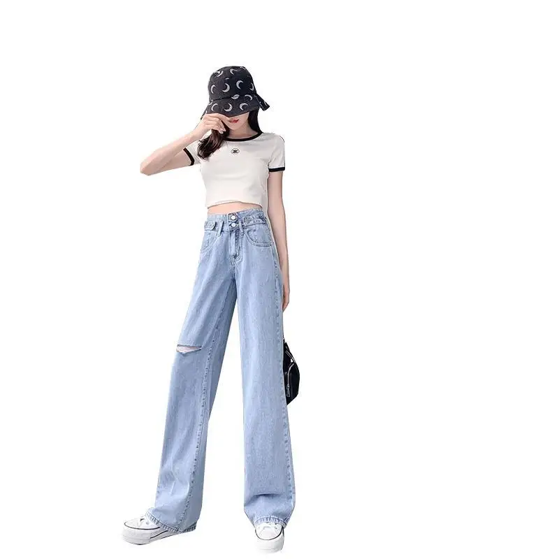 Hole thin student wide leg jeans women's Korean version high waist show thin loose sag straight tube show high floor pants
Hole thin student wide leg jeans women's Korean version high waist show thin loose sag straight tube show high floor pants