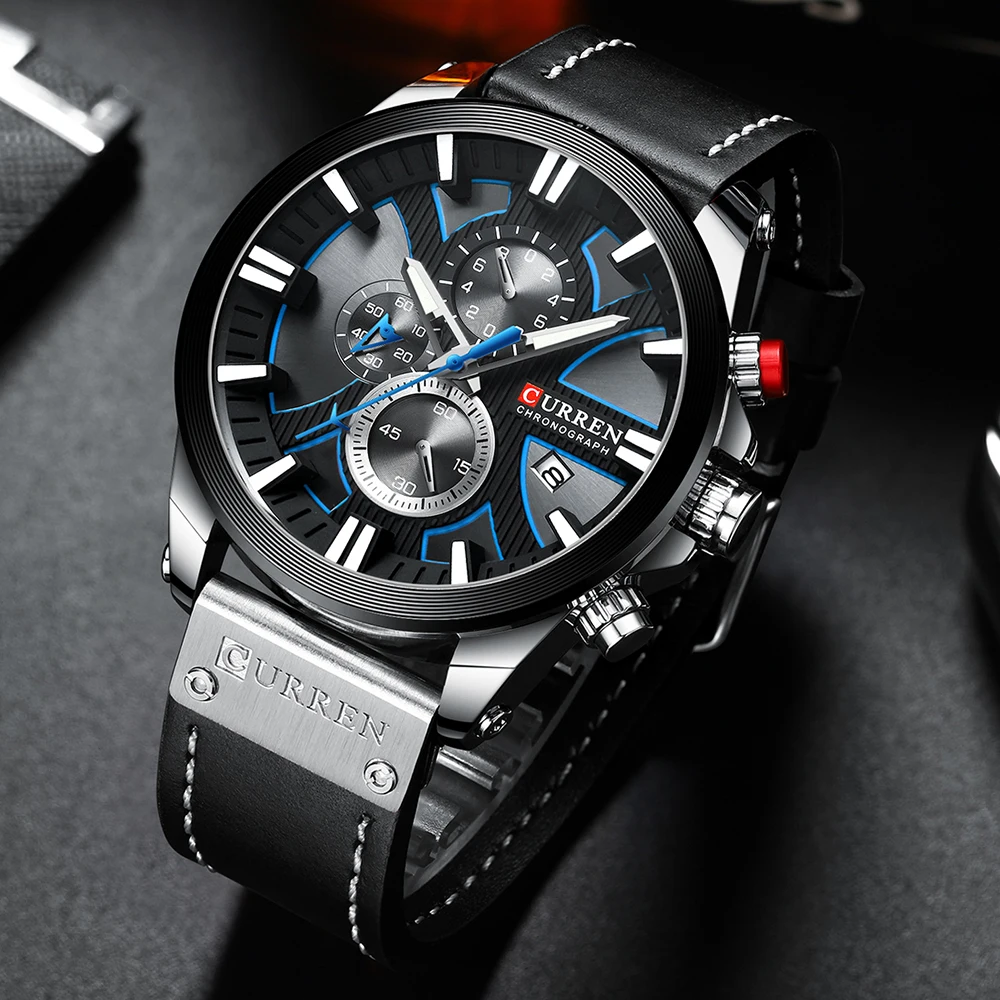 CURREN Watch Chronograph Sport Mens Watches Quartz Clock Leather Male Wristwatch Relogio Masculino Fashion Gift for Men | Наручные часы